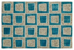 Turquoise  Over Dyed Patchwork Unique Rug 5'3'' x 7'11'' ft 160 x 241 cm
