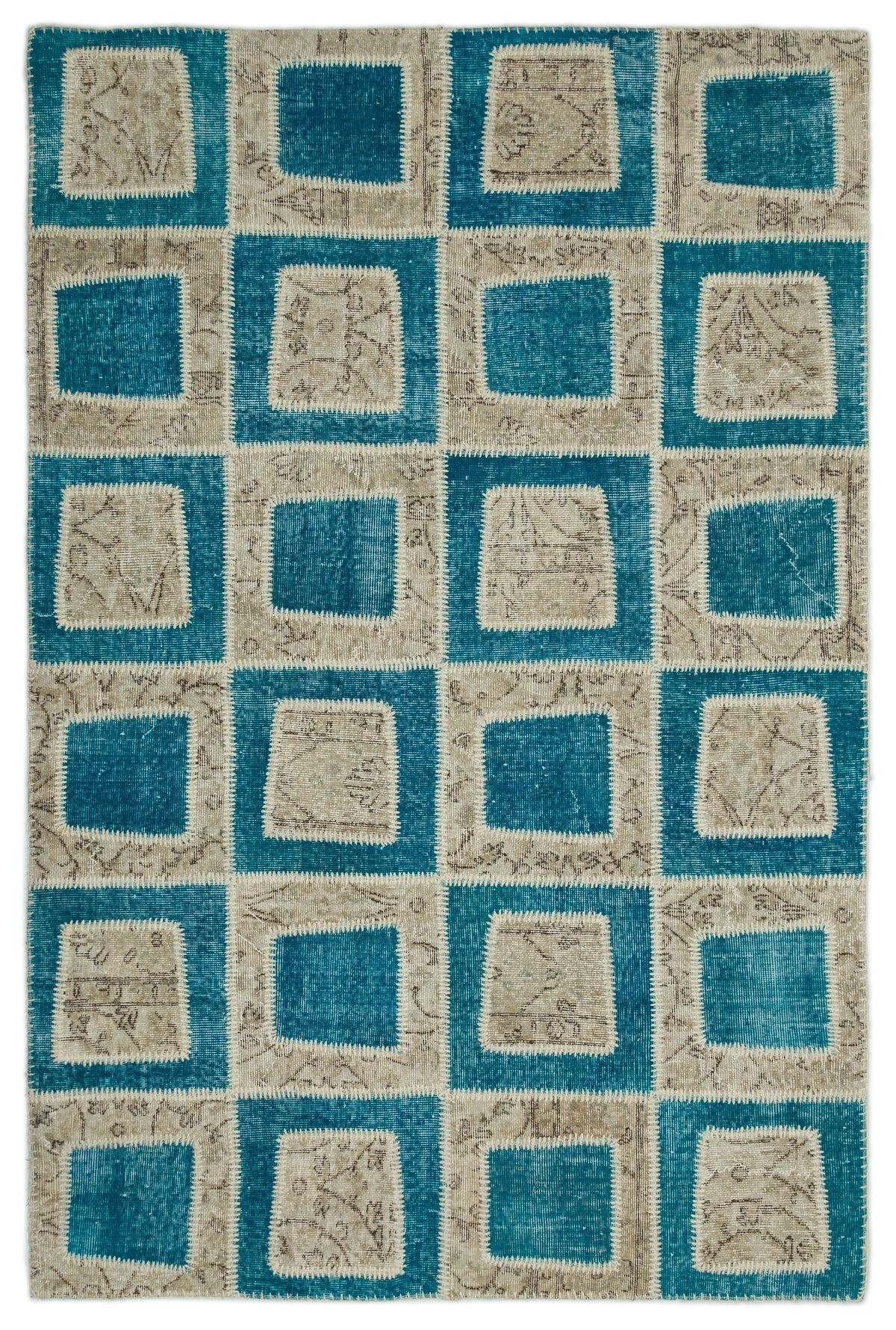 Turquoise  Over Dyed Patchwork Unique Rug 5&#39;3&#39;&#39; x 7&#39;11&#39;&#39; ft 160 x 241 cm