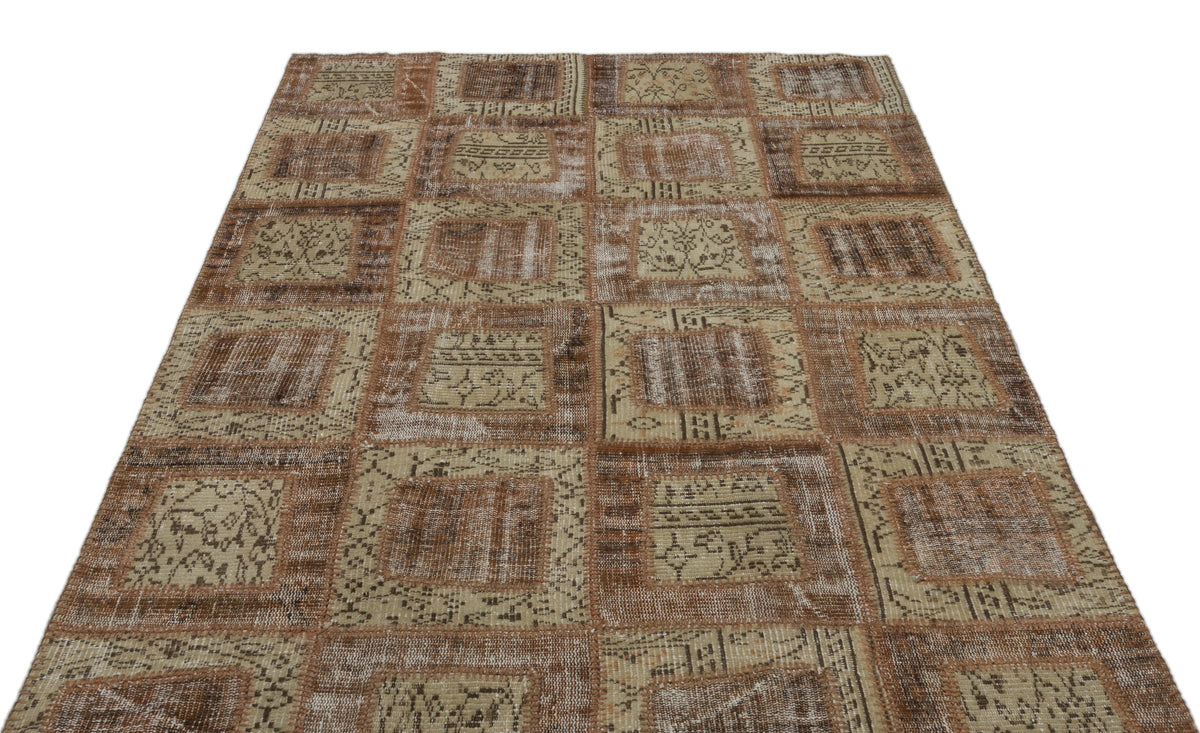 Brown Over Dyed Patchwork Unique Rug 5&#39;3&#39;&#39; x 7&#39;11&#39;&#39; ft 160 x 242 cm