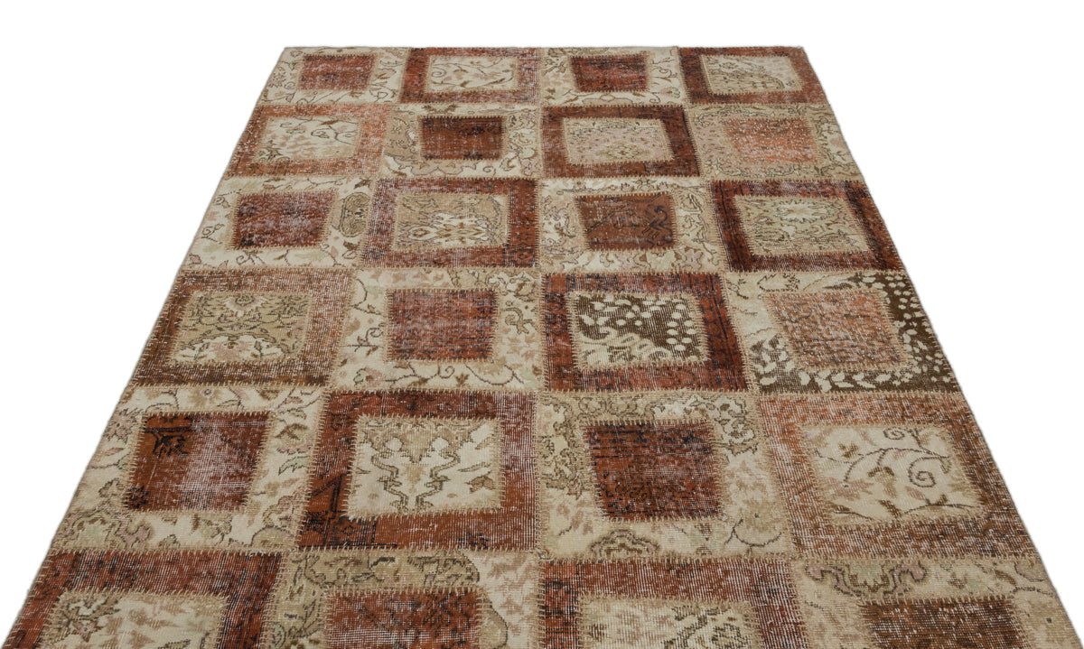 Beige Over Dyed Patchwork Unique Rug 5&#39;3&#39;&#39; x 7&#39;11&#39;&#39; ft 160 x 242 cm