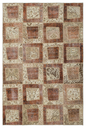 Beige Over Dyed Patchwork Unique Rug 5'3'' x 7'11'' ft 160 x 242 cm