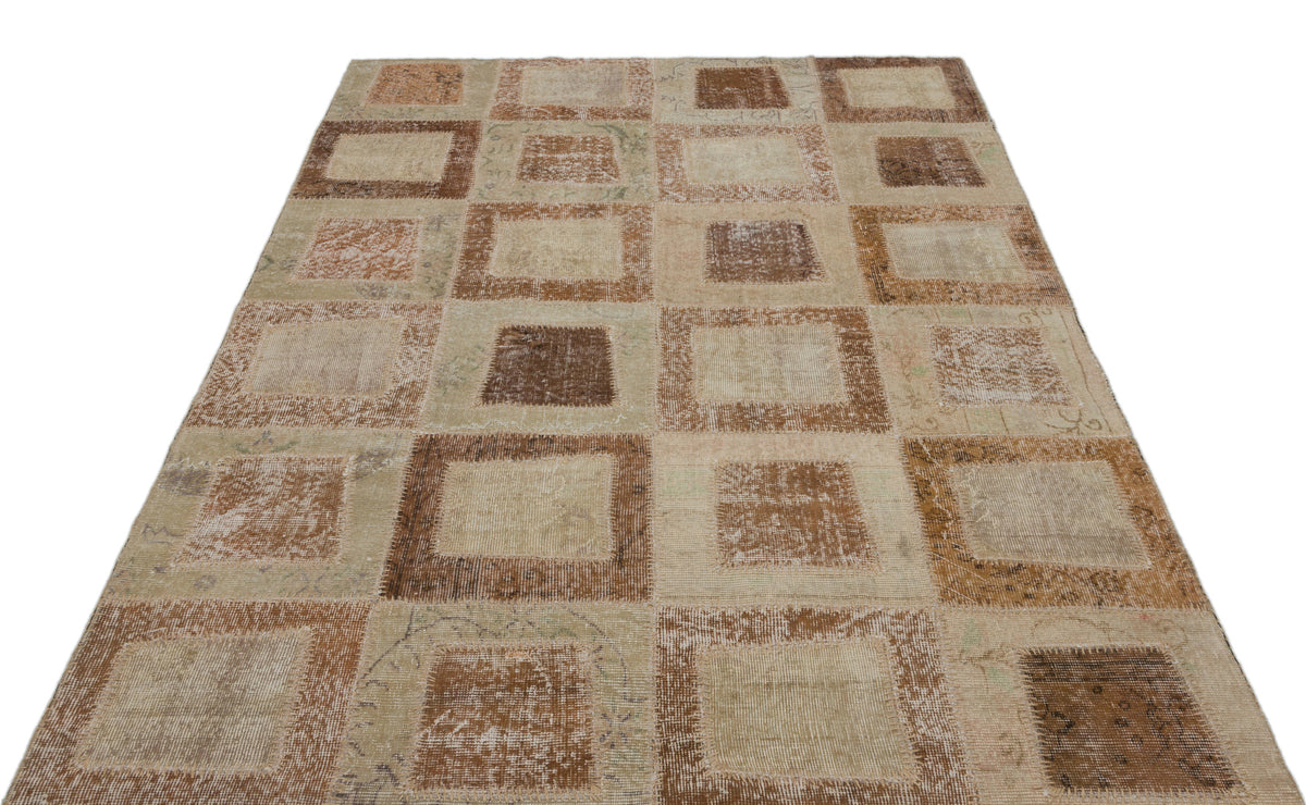 Beige Over Dyed Patchwork Unique Rug 5&#39;3&#39;&#39; x 7&#39;11&#39;&#39; ft 160 x 241 cm