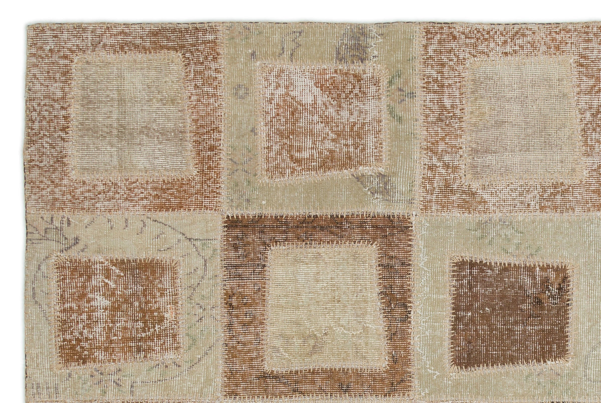 Beige Over Dyed Patchwork Unique Rug 5&#39;3&#39;&#39; x 7&#39;11&#39;&#39; ft 160 x 241 cm