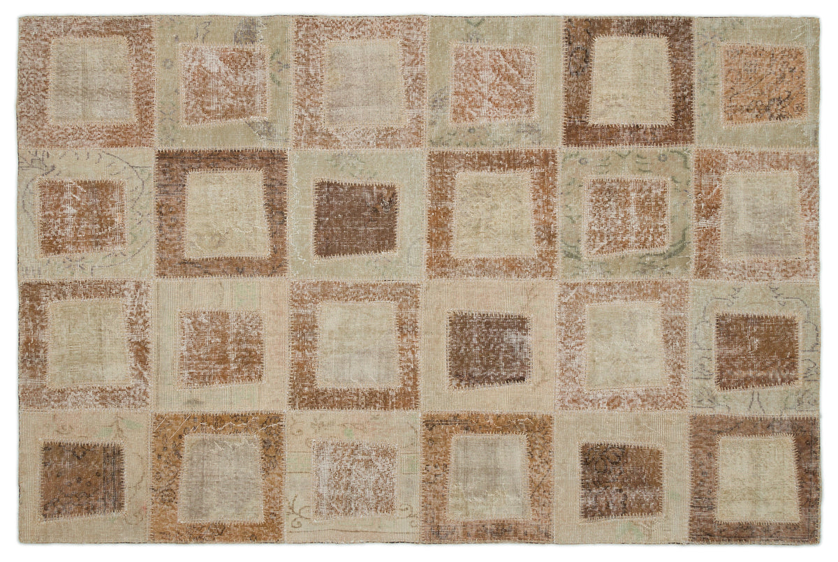Beige Over Dyed Patchwork Unique Rug 5&#39;3&#39;&#39; x 7&#39;11&#39;&#39; ft 160 x 241 cm
