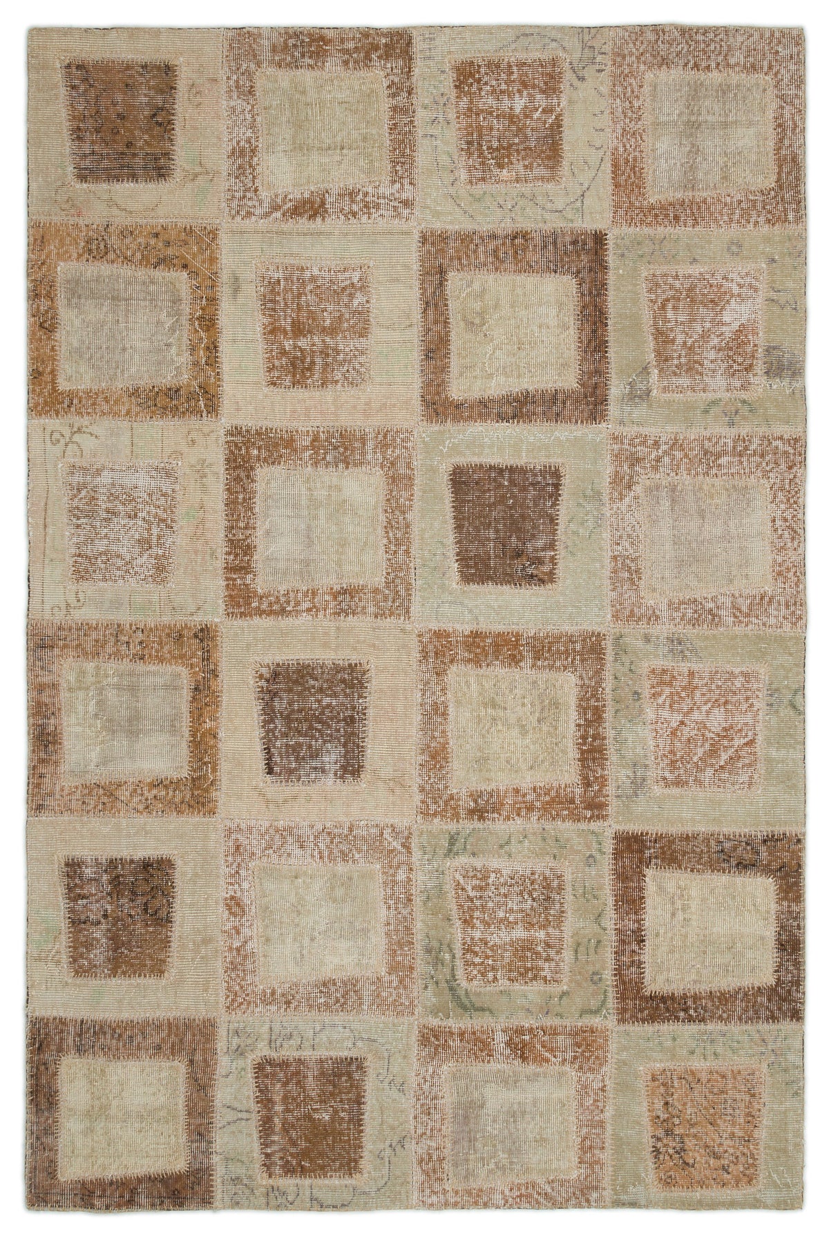 Beige Over Dyed Patchwork Unique Rug 5&#39;3&#39;&#39; x 7&#39;11&#39;&#39; ft 160 x 241 cm