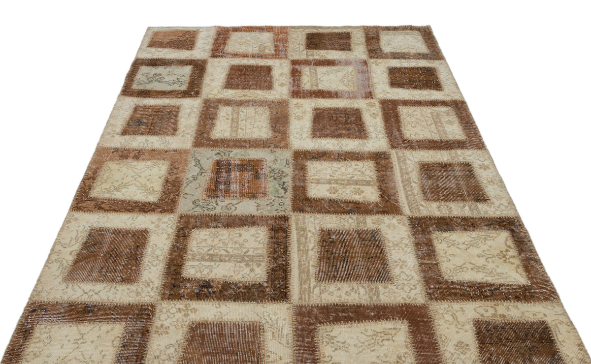 Beige Over Dyed Patchwork Unique Rug 5&#39;3&#39;&#39; x 7&#39;11&#39;&#39; ft 160 x 242 cm
