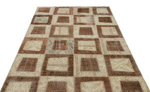 Beige Over Dyed Patchwork Unique Rug 5'3'' x 7'11'' ft 160 x 242 cm