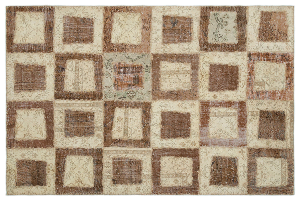 Beige Over Dyed Patchwork Unique Rug 5&#39;3&#39;&#39; x 7&#39;11&#39;&#39; ft 160 x 242 cm