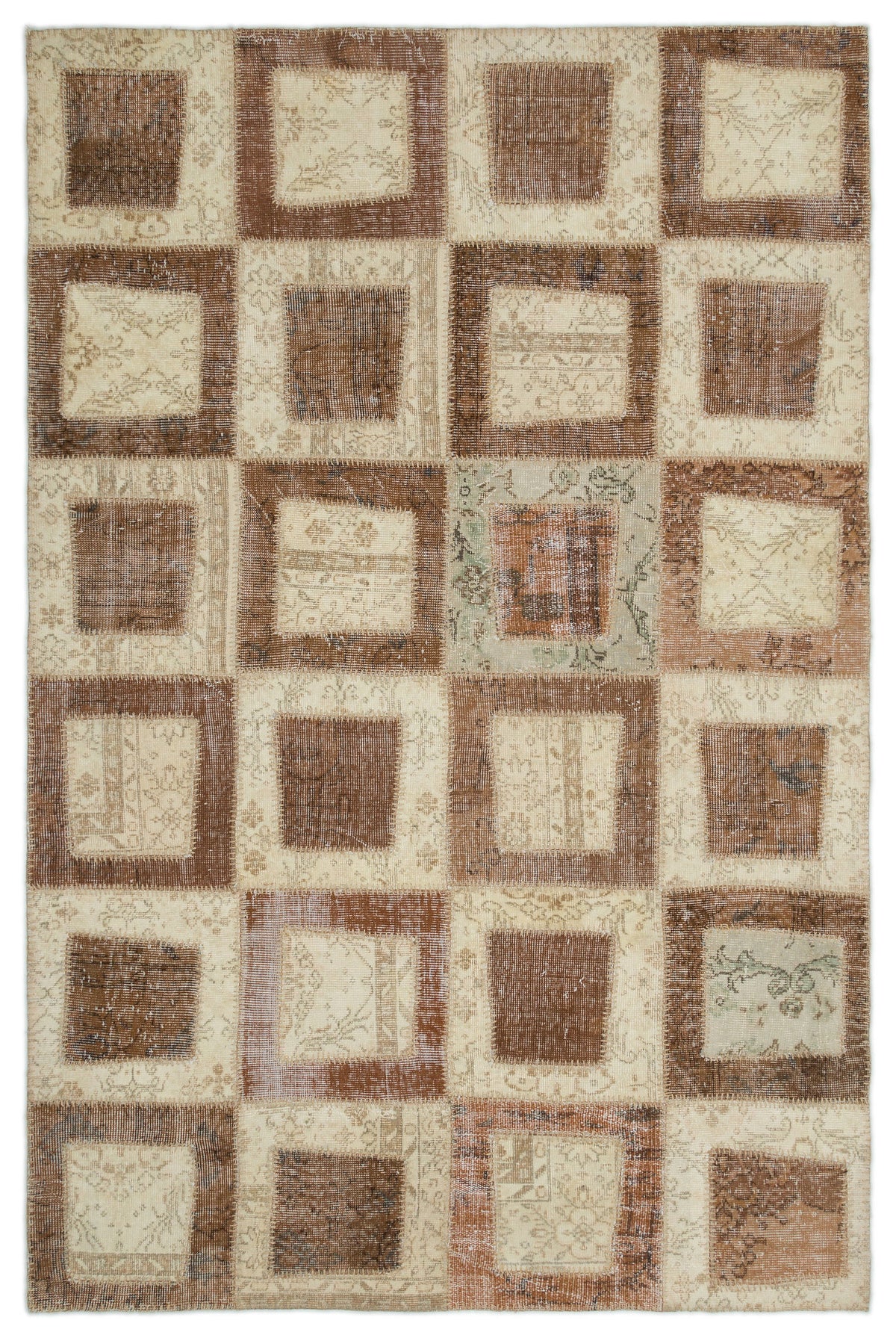 Beige Over Dyed Patchwork Unique Rug 5&#39;3&#39;&#39; x 7&#39;11&#39;&#39; ft 160 x 242 cm