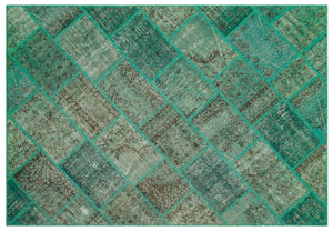 Green Over Dyed Patchwork Unique Rug 5'4'' x 7'7'' ft 162 x 231 cm