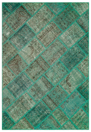 Green Over Dyed Patchwork Unique Rug 5'4'' x 7'7'' ft 162 x 231 cm