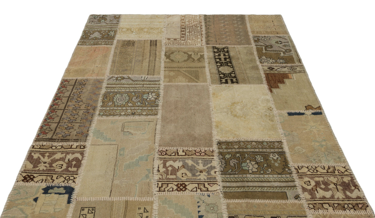 Beige Over Dyed Patchwork Unique Rug 5&#39;3&#39;&#39; x 7&#39;7&#39;&#39; ft 160 x 230 cm