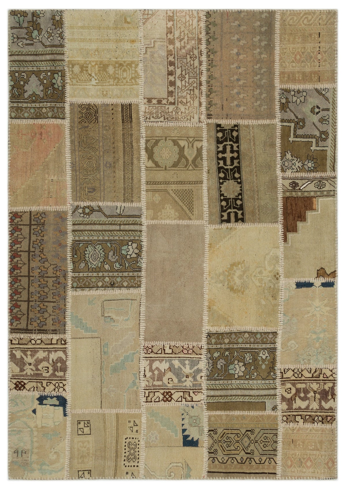 Beige Over Dyed Patchwork Unique Rug 5&#39;3&#39;&#39; x 7&#39;7&#39;&#39; ft 160 x 230 cm