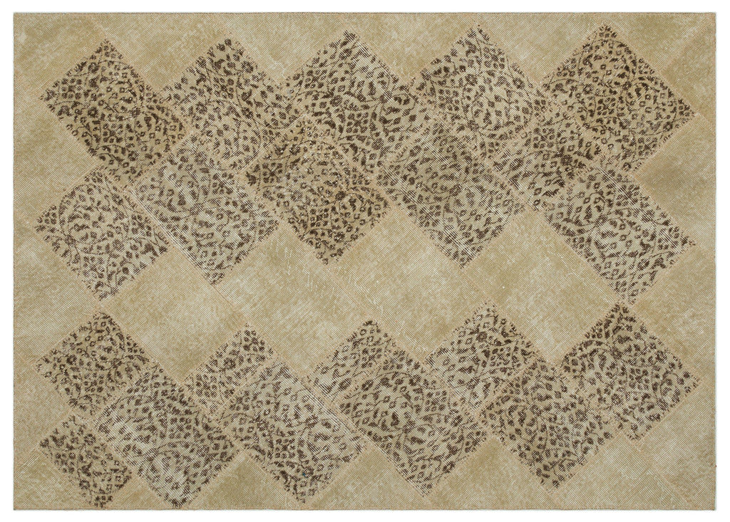 Beige Over Dyed Patchwork Unique Rug 5'3'' x 7'8'' ft 160 x 233 cm