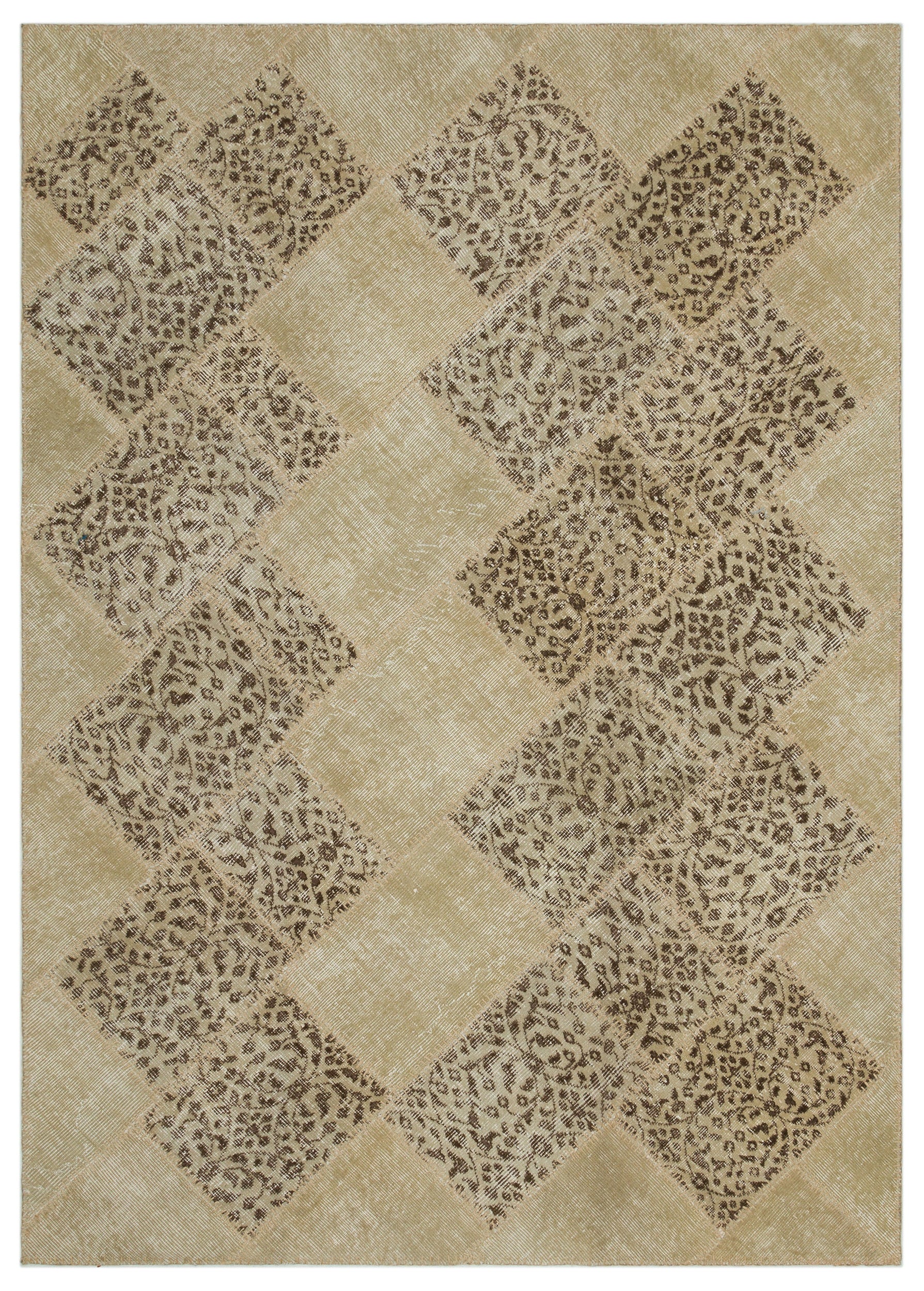 Beige Over Dyed Patchwork Unique Rug 5'3'' x 7'8'' ft 160 x 233 cm