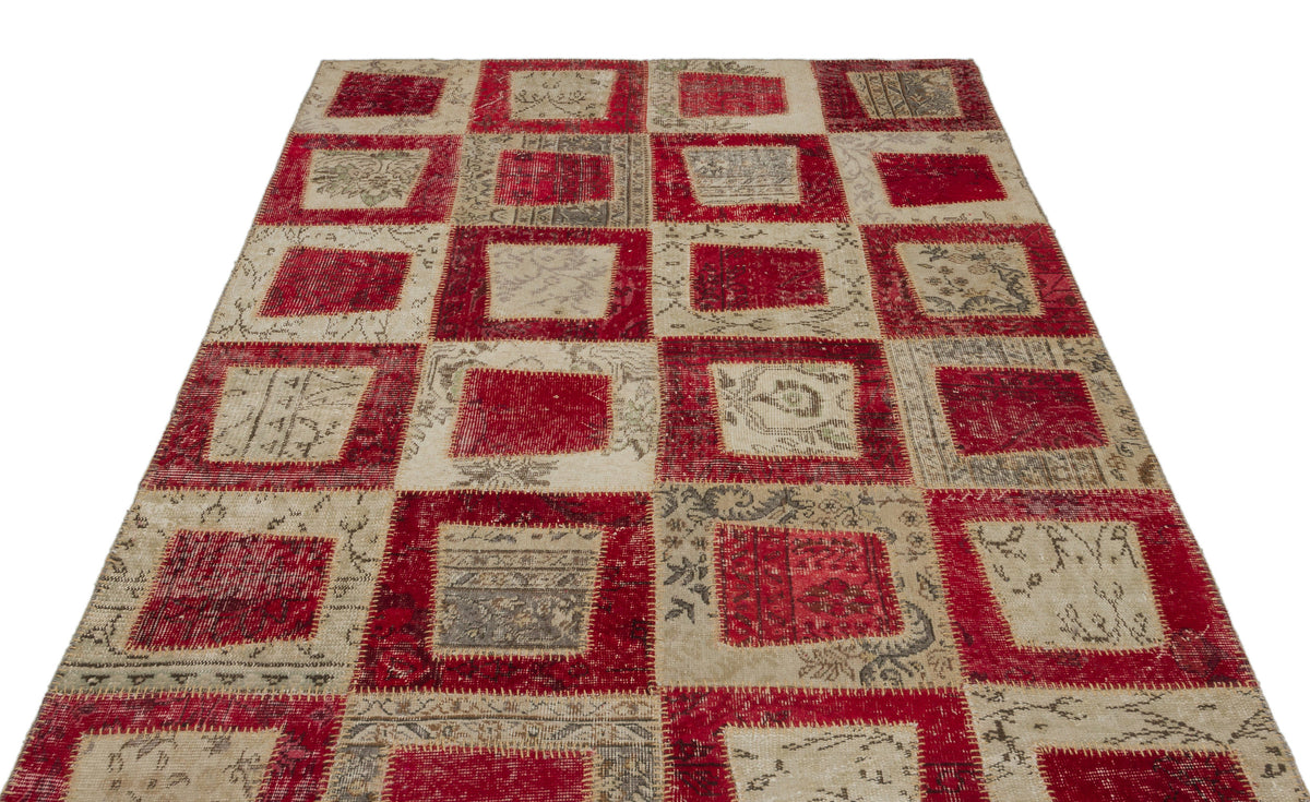 Red Over Dyed Patchwork Unique Rug 5&#39;3&#39;&#39; x 7&#39;8&#39;&#39; ft 160 x 233 cm