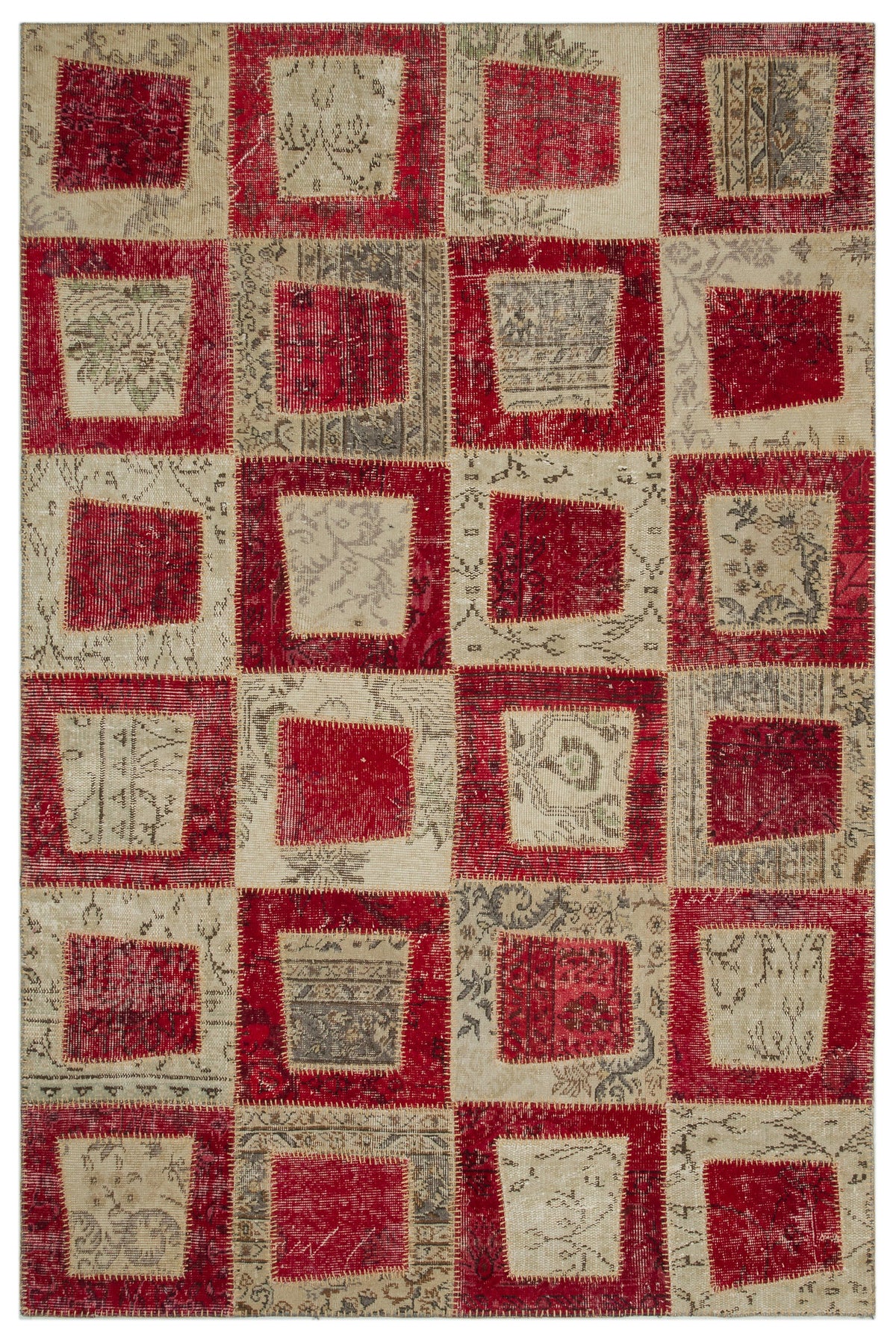 Red Over Dyed Patchwork Unique Rug 5&#39;3&#39;&#39; x 7&#39;8&#39;&#39; ft 160 x 233 cm