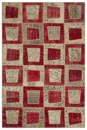 Red Over Dyed Patchwork Unique Rug 5'3'' x 7'8'' ft 160 x 233 cm