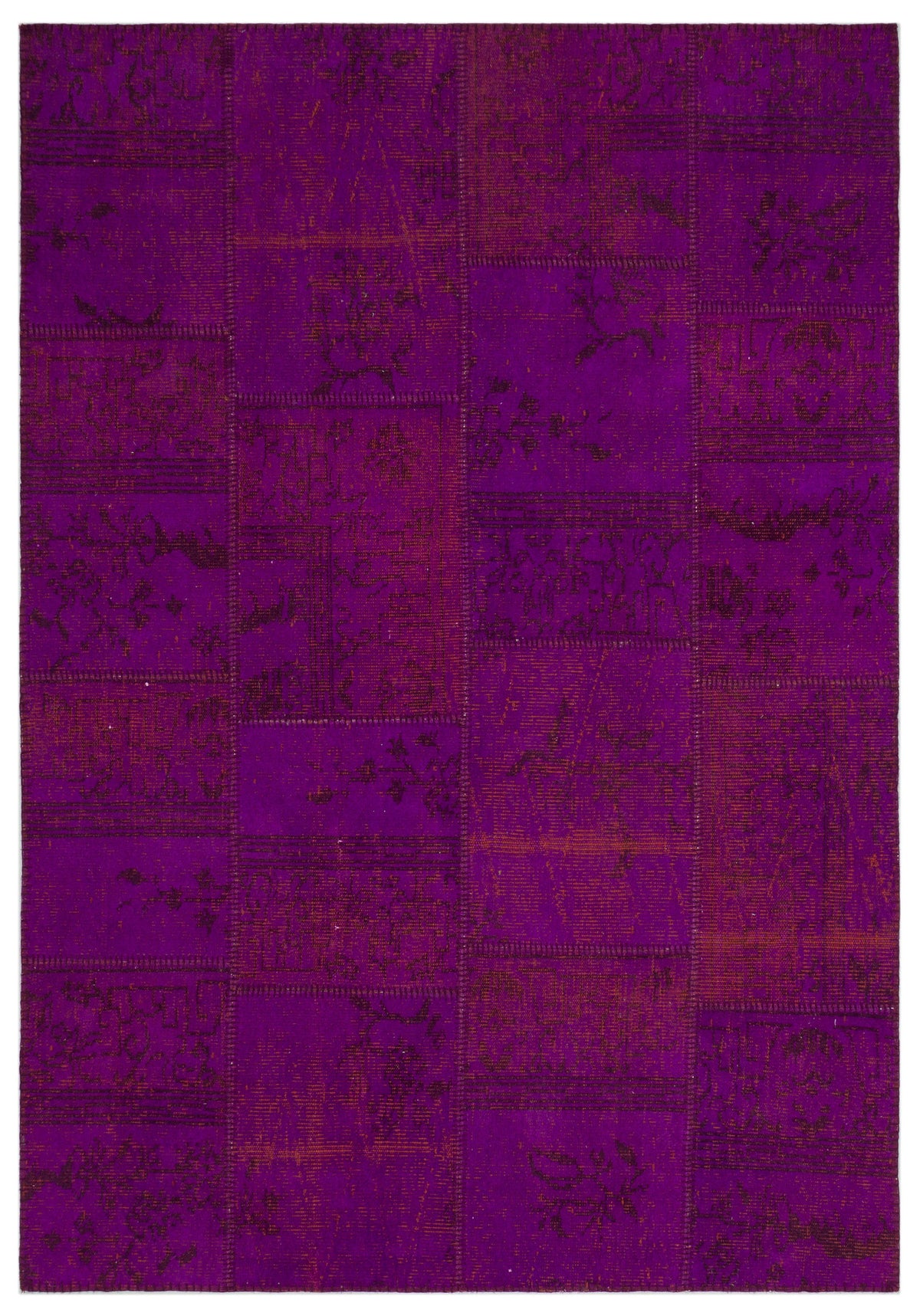 Fuchsia Over Dyed Patchwork Unique Rug 5&#39;3&#39;&#39; x 7&#39;8&#39;&#39; ft 160 x 233 cm