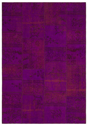 Fuchsia Over Dyed Patchwork Unique Rug 5'3'' x 7'8'' ft 160 x 233 cm