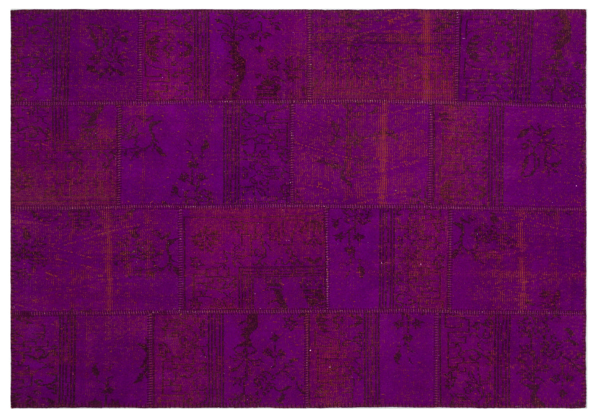 Fuchsia Over Dyed Patchwork Unique Rug 5&#39;3&#39;&#39; x 7&#39;8&#39;&#39; ft 160 x 233 cm