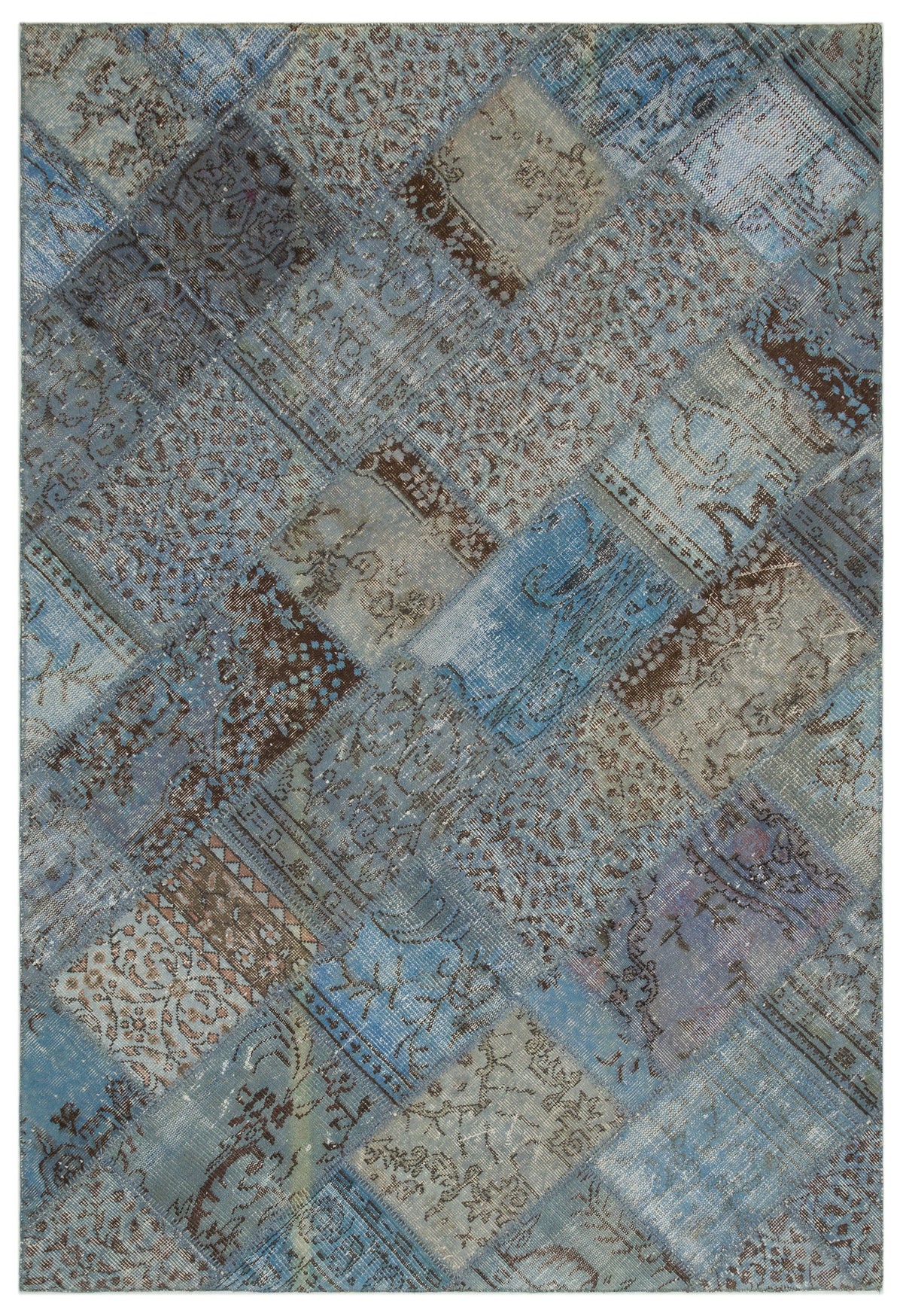 Blue Over Dyed Patchwork Unique Rug 5&#39;3&#39;&#39; x 7&#39;8&#39;&#39; ft 160 x 233 cm
