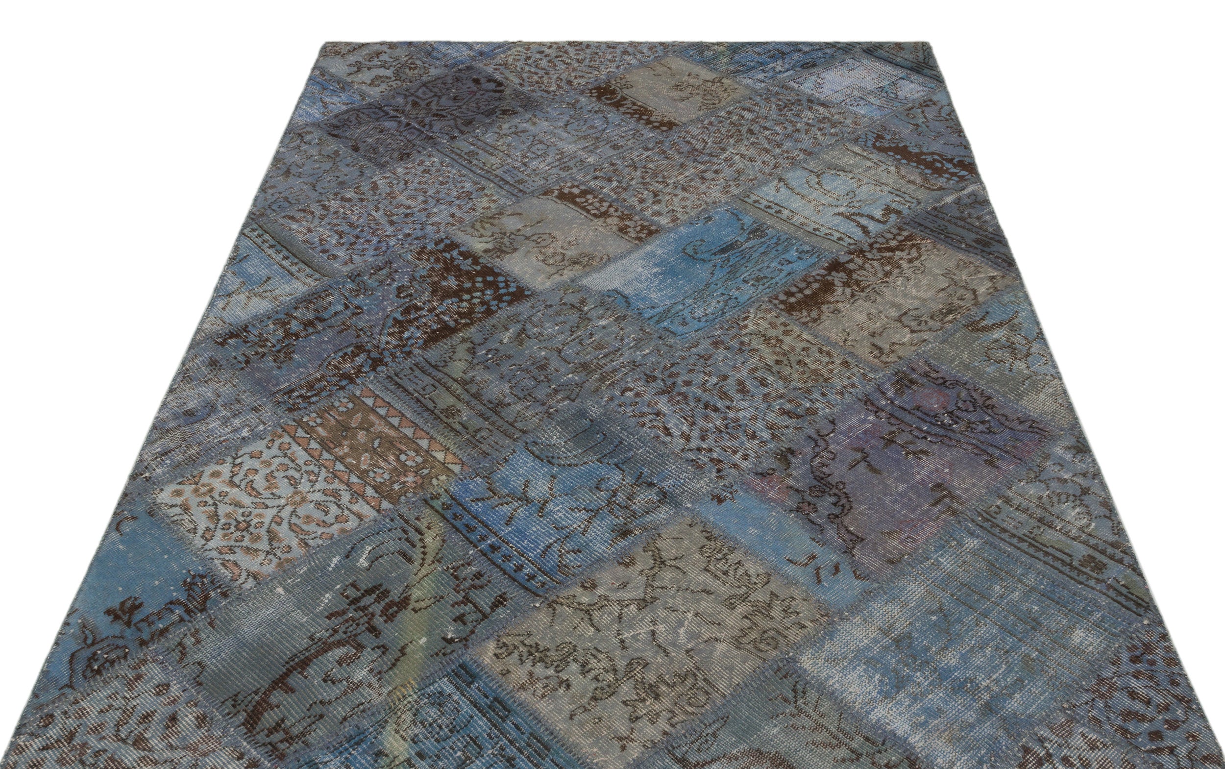 Blue Over Dyed Patchwork Unique Rug 5'3'' x 7'8'' ft 160 x 233 cm