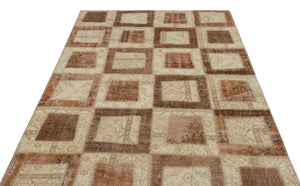 Beige Over Dyed Patchwork Unique Rug 5'3'' x 7'8'' ft 160 x 233 cm