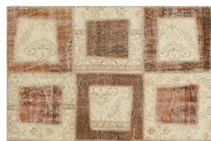 Beige Over Dyed Patchwork Unique Rug 5'3'' x 7'8'' ft 160 x 233 cm