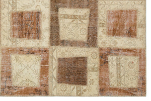 Beige Over Dyed Patchwork Unique Rug 5'3'' x 7'8'' ft 160 x 233 cm