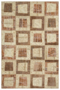Beige Over Dyed Patchwork Unique Rug 5'3'' x 7'8'' ft 160 x 233 cm