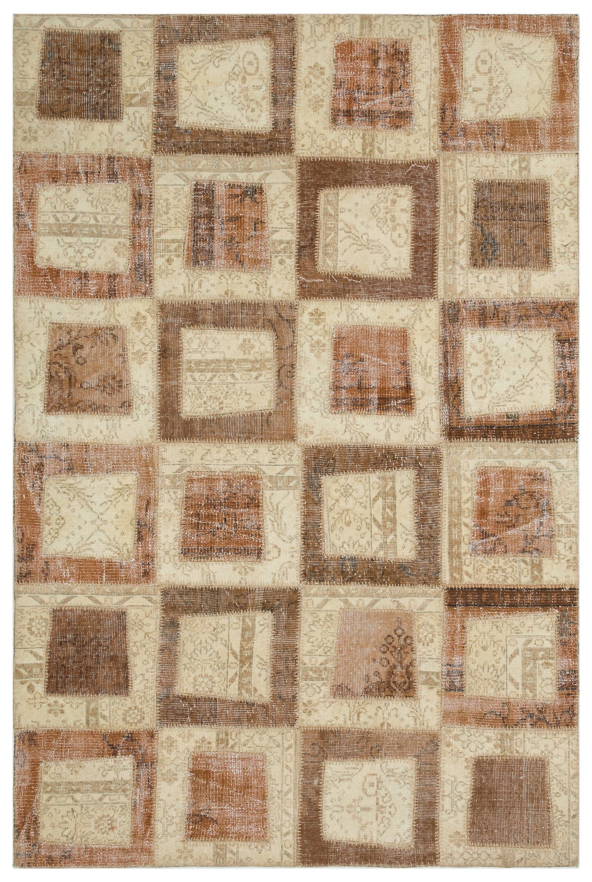 Beige Over Dyed Patchwork Unique Rug 5&#39;3&#39;&#39; x 7&#39;8&#39;&#39; ft 160 x 233 cm
