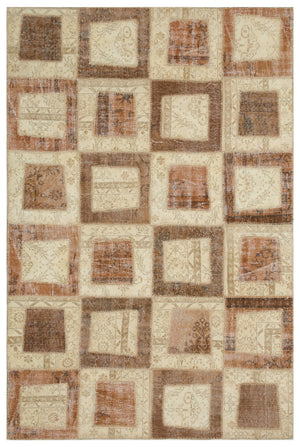 Beige Over Dyed Patchwork Unique Rug 5'3'' x 7'8'' ft 160 x 233 cm