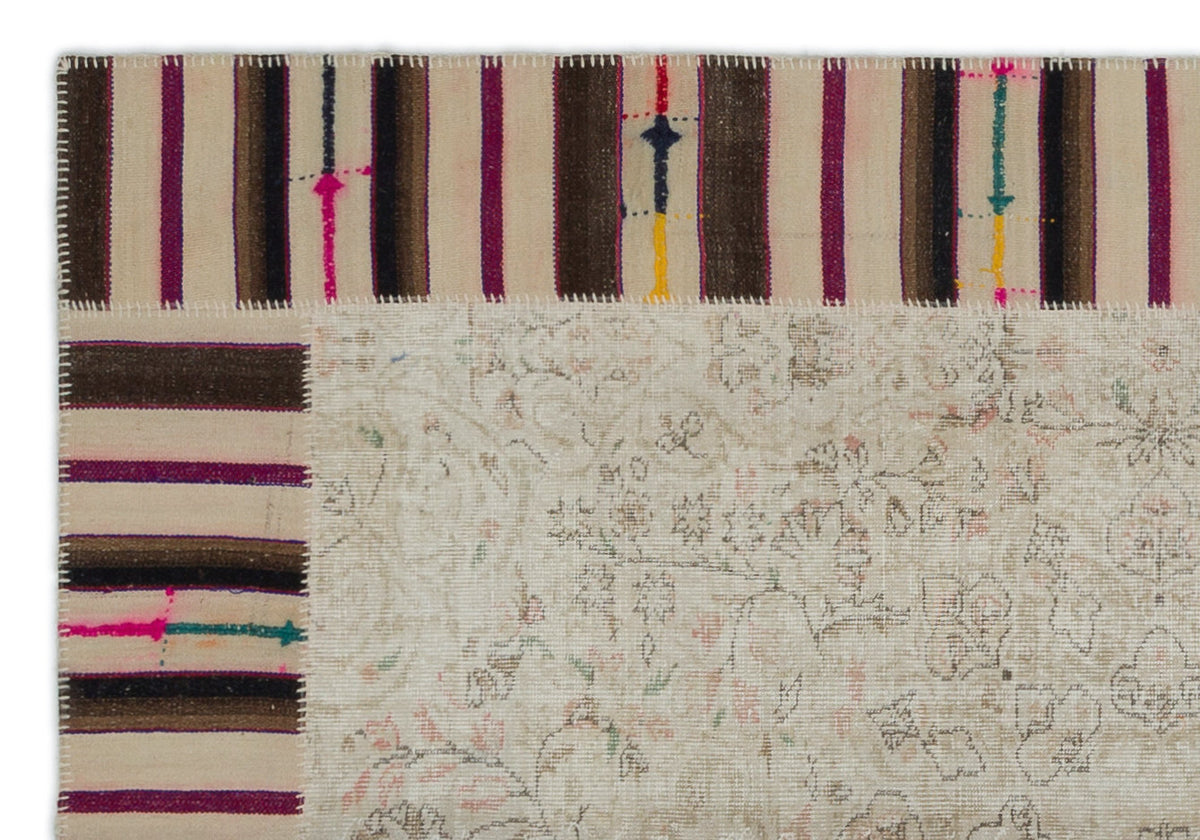 Naturel Over Dyed Patchwork Unique Rug 6&#39;2&#39;&#39; x 9&#39;1&#39;&#39; ft 187 x 278 cm