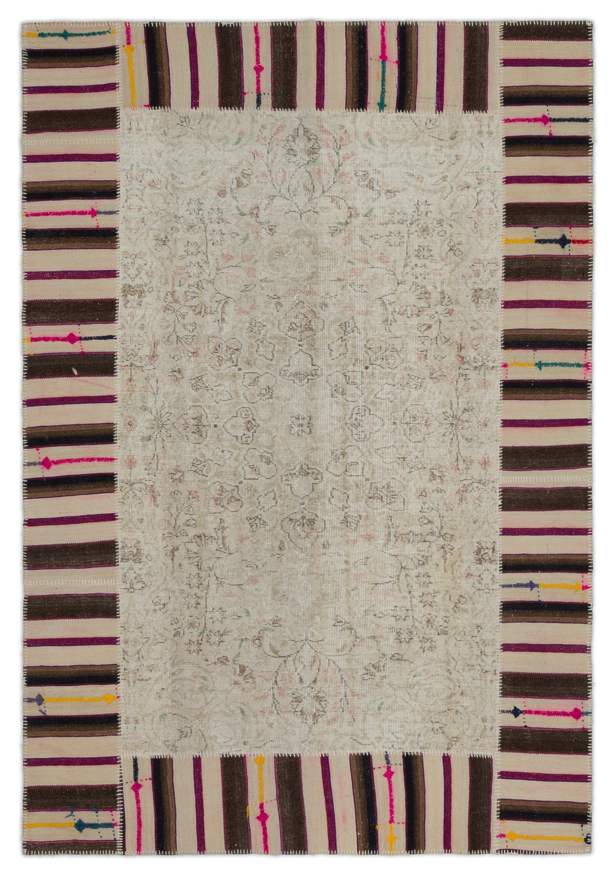 Naturel Over Dyed Patchwork Unique Rug 6&#39;2&#39;&#39; x 9&#39;1&#39;&#39; ft 187 x 278 cm