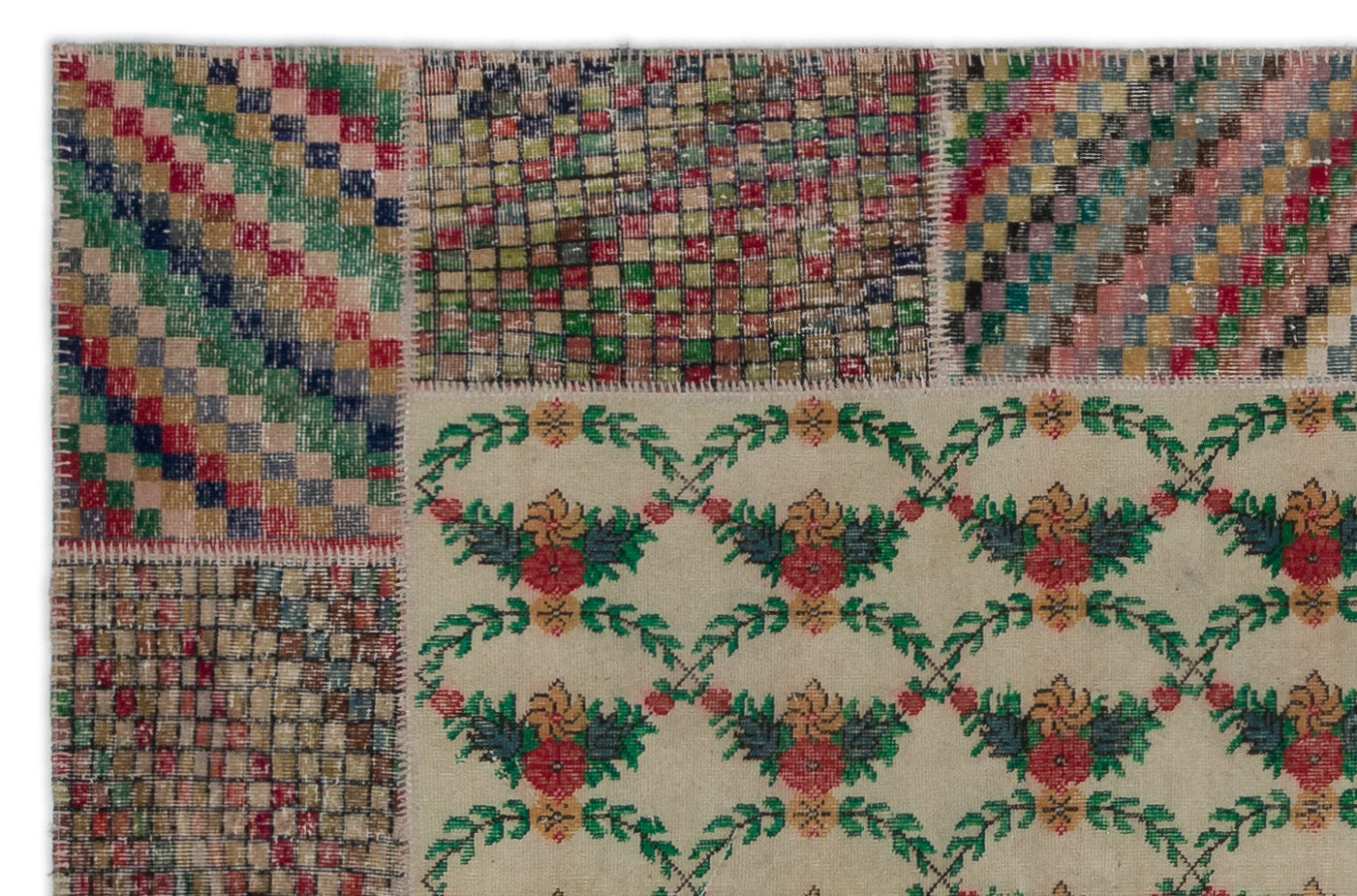 Retro Over Dyed Patchwork Unique Rug 6'4'' x 9'7'' ft 192 x 293 cm