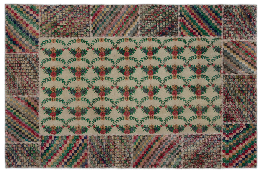 Retro Over Dyed Patchwork Unique Rug 6'4'' x 9'7'' ft 192 x 293 cm