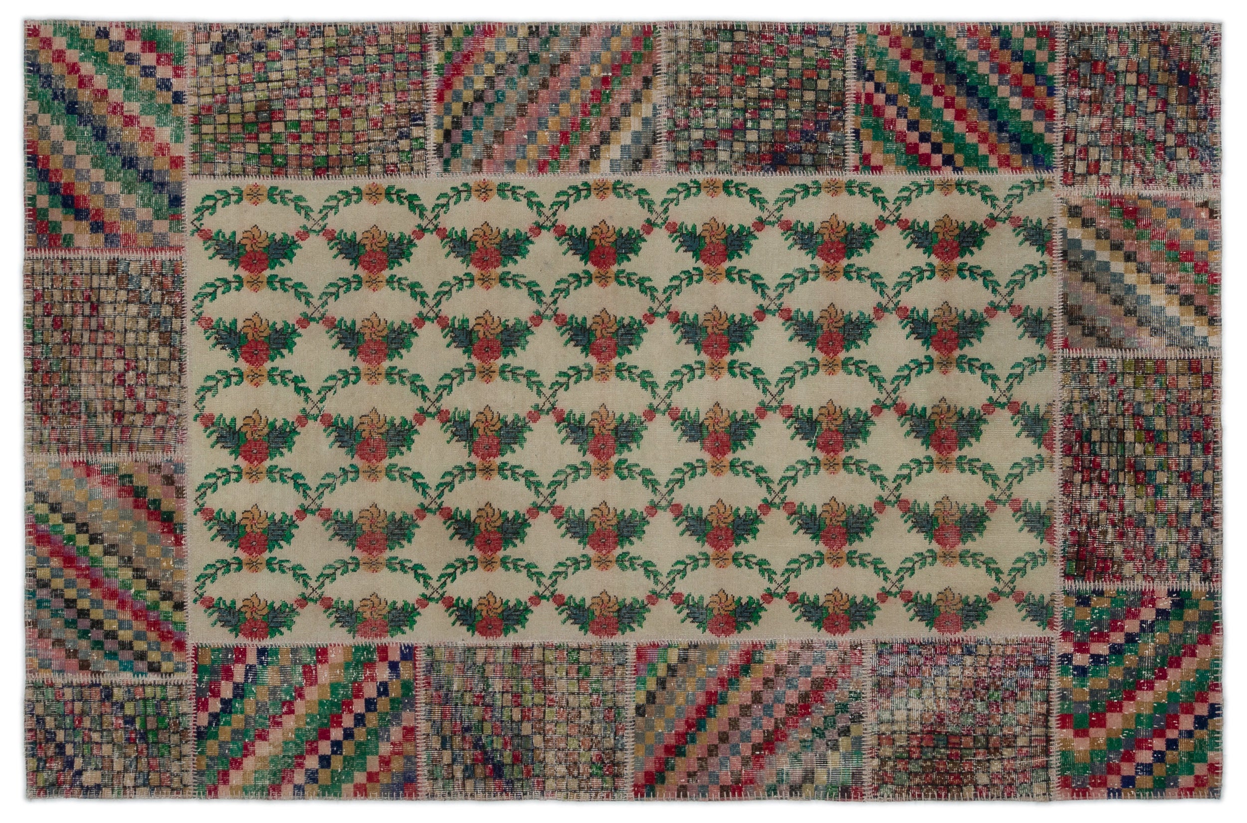 Retro Over Dyed Patchwork Unique Rug 6'4'' x 9'7'' ft 192 x 293 cm