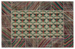 Retro Over Dyed Patchwork Unique Rug 6'4'' x 9'7'' ft 192 x 293 cm