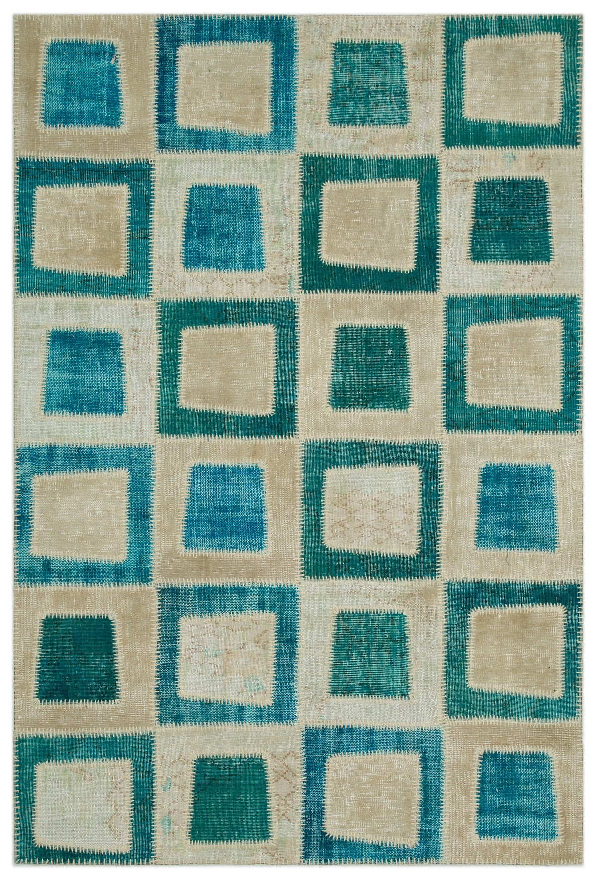 Turquoise  Over Dyed Patchwork Unique Rug 5&#39;3&#39;&#39; x 7&#39;10&#39;&#39; ft 160 x 240 cm