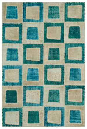 Turquoise  Over Dyed Patchwork Unique Rug 5'3'' x 7'10'' ft 160 x 240 cm