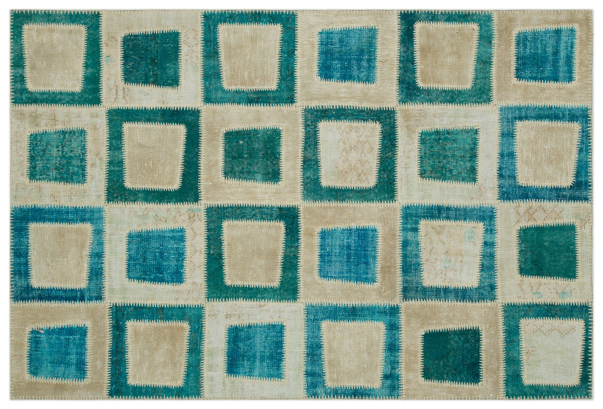 Turquoise  Over Dyed Patchwork Unique Rug 5&#39;3&#39;&#39; x 7&#39;10&#39;&#39; ft 160 x 240 cm