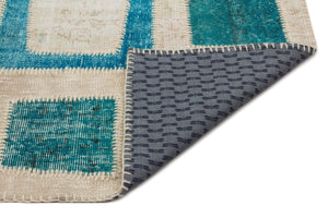 Turquoise  Over Dyed Patchwork Unique Rug 5'3'' x 7'11'' ft 160 x 242 cm