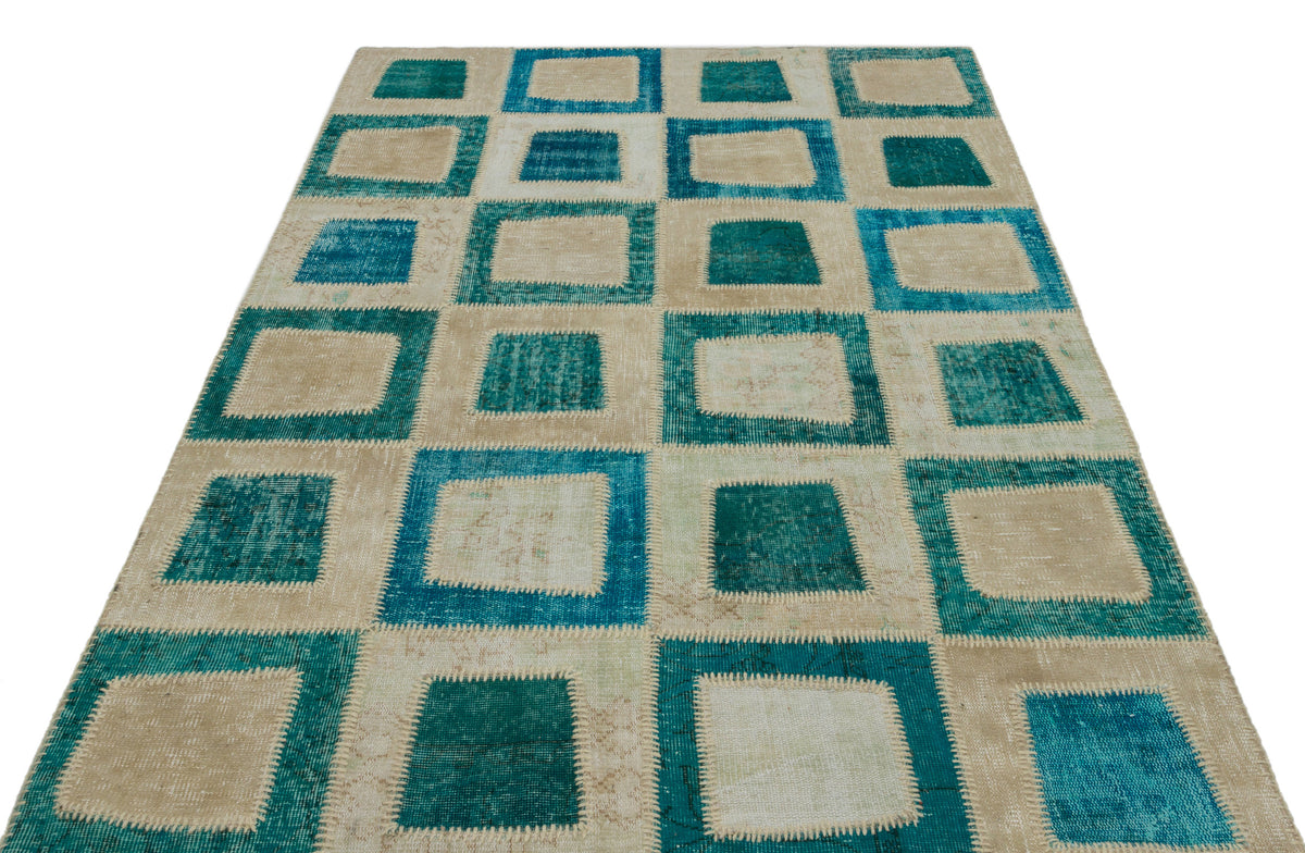 Turquoise  Over Dyed Patchwork Unique Rug 5&#39;3&#39;&#39; x 7&#39;11&#39;&#39; ft 160 x 242 cm