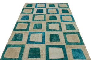 Turquoise  Over Dyed Patchwork Unique Rug 5'3'' x 7'11'' ft 160 x 242 cm