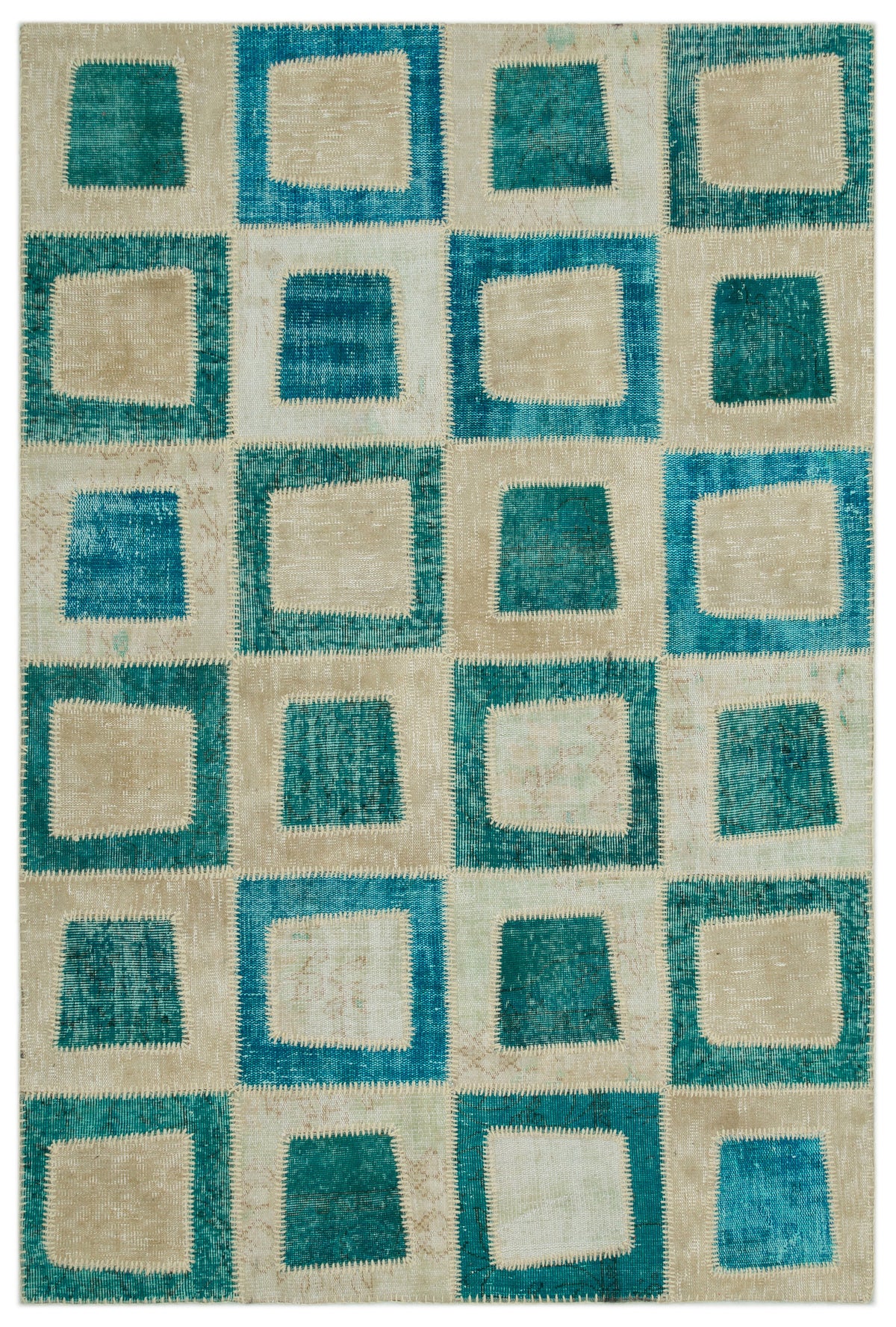 Turquoise  Over Dyed Patchwork Unique Rug 5&#39;3&#39;&#39; x 7&#39;11&#39;&#39; ft 160 x 242 cm