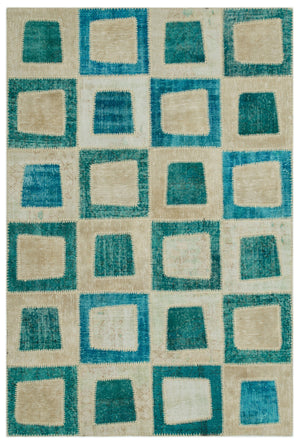 Turquoise  Over Dyed Patchwork Unique Rug 5'3'' x 7'11'' ft 160 x 242 cm