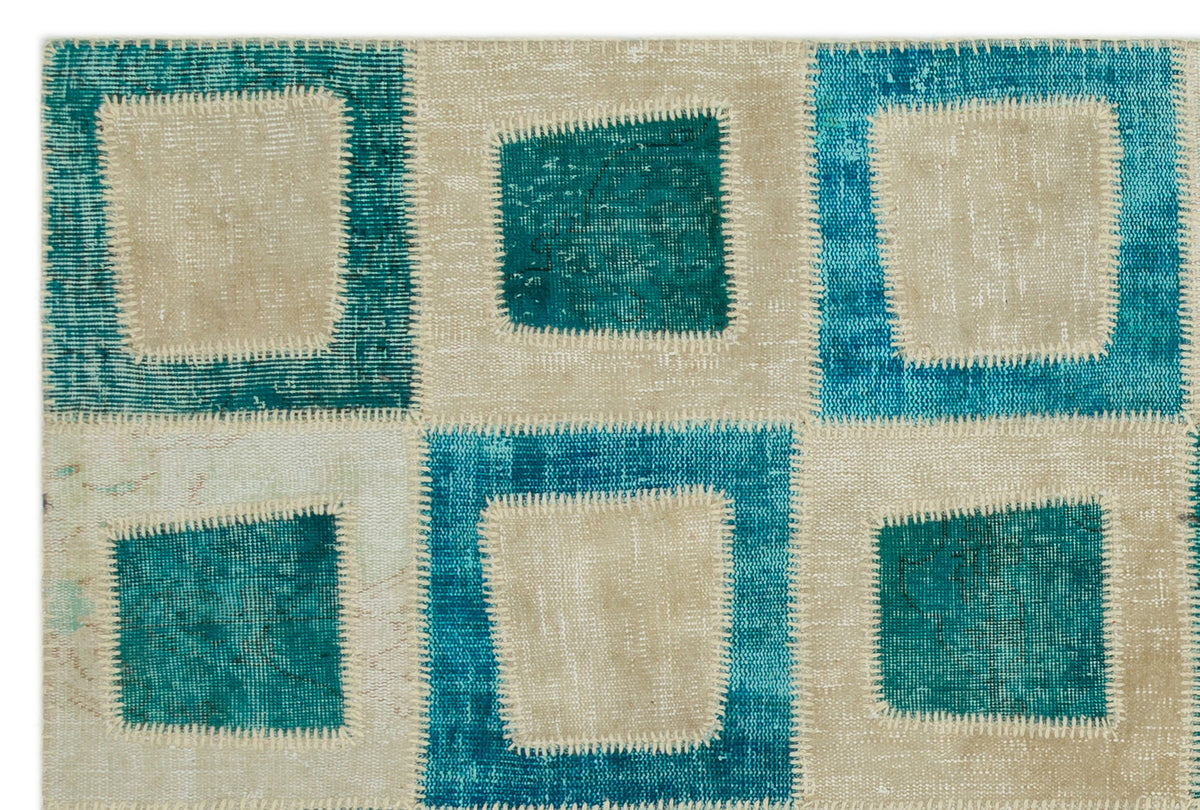 Turquoise  Over Dyed Patchwork Unique Rug 5&#39;3&#39;&#39; x 7&#39;11&#39;&#39; ft 160 x 242 cm