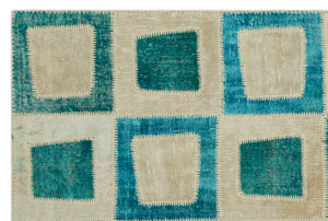 Turquoise  Over Dyed Patchwork Unique Rug 5'3'' x 7'11'' ft 160 x 242 cm