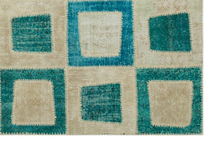 Turquoise  Over Dyed Patchwork Unique Rug 5'3'' x 7'11'' ft 160 x 242 cm